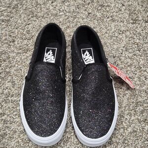 Vans Black Glitter Slip-On Sneakers